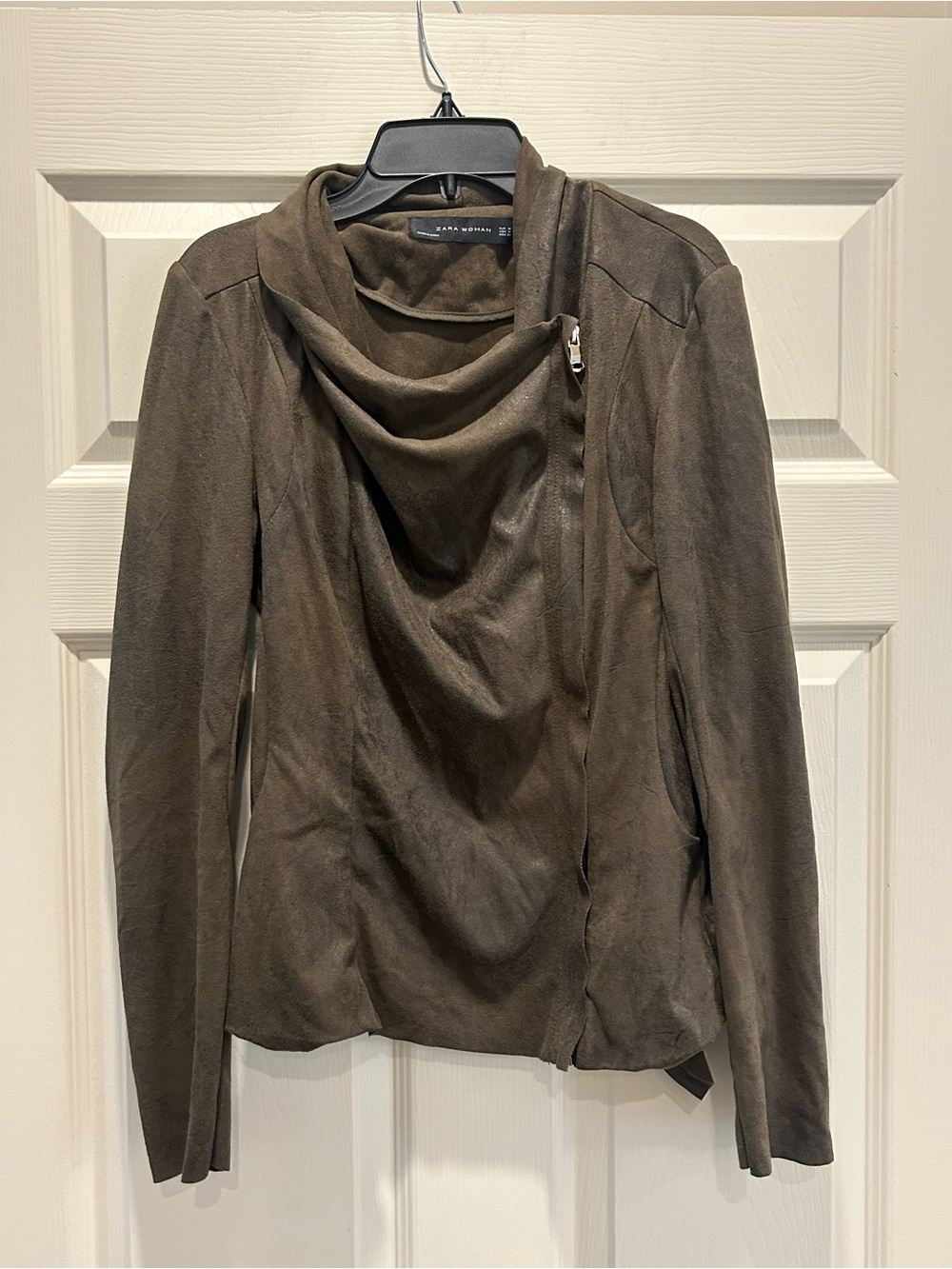 Zara Olive Drip Collar Suede Jacket